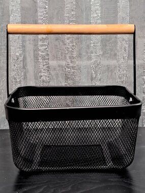 Black Wire Basket with Wooden Handle
